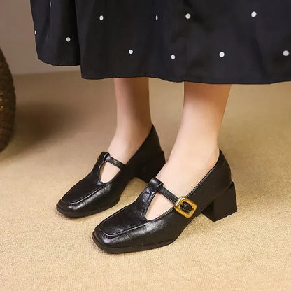 Classic Low Heel Mary Jane Shoes Gold Detail