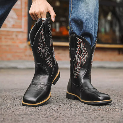 Rugged Men's Brown Leather Cowboy Boots