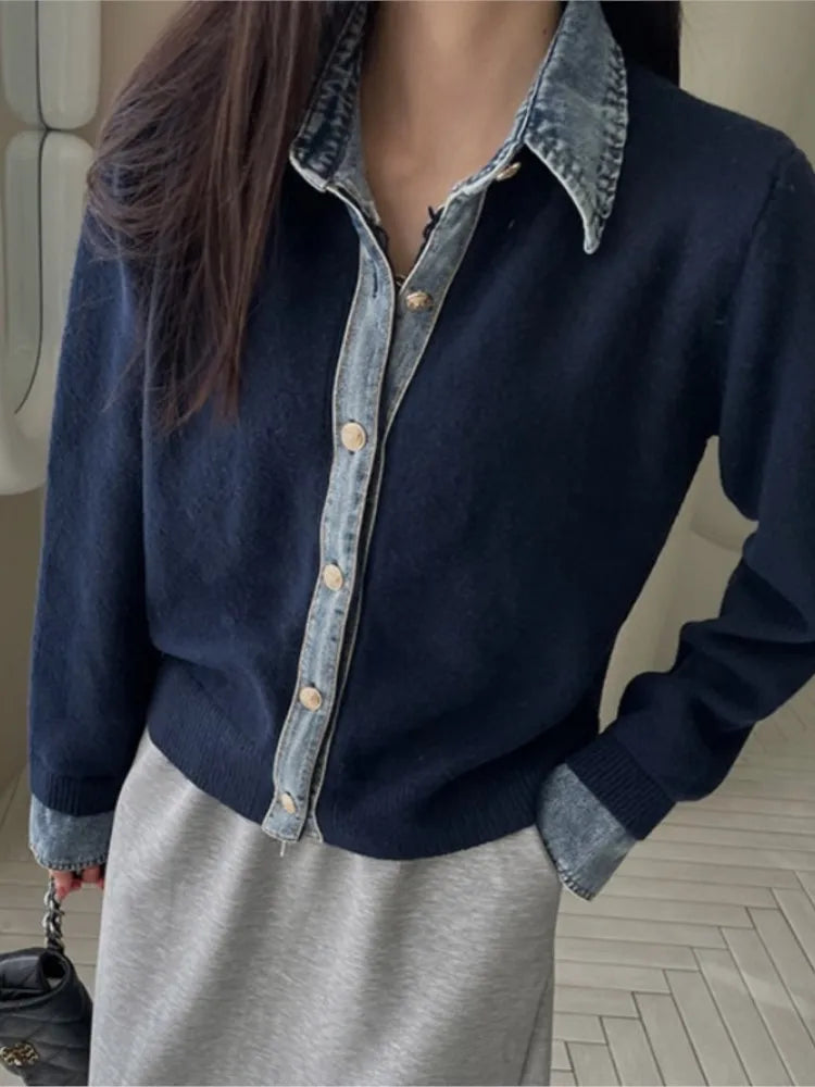 Women's Denim Contrast Cardigan