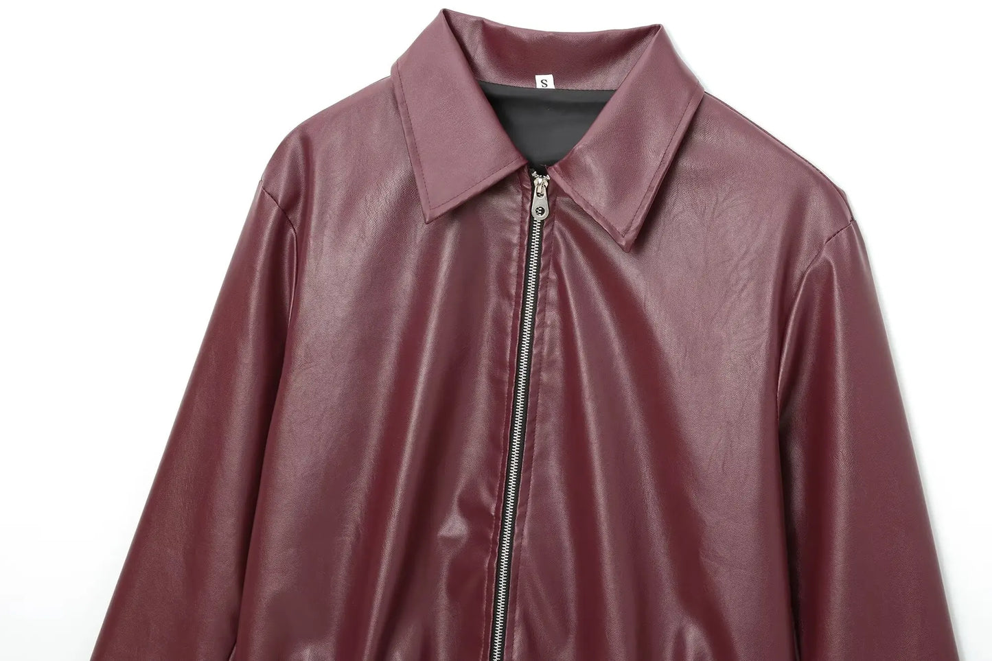 Women's Leather Jacket Zipper Front Classic Lapel Collar