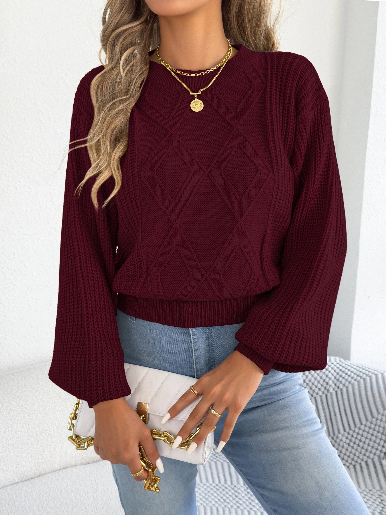 Raverno Women's Knit Sweater Lantern Style