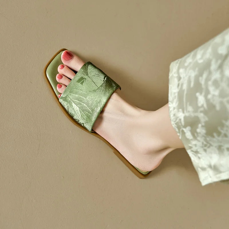 Women's Floral Sandals Square Toe Embossed Brown