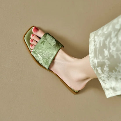 Women's Floral Sandals Square Toe Embossed Brown
