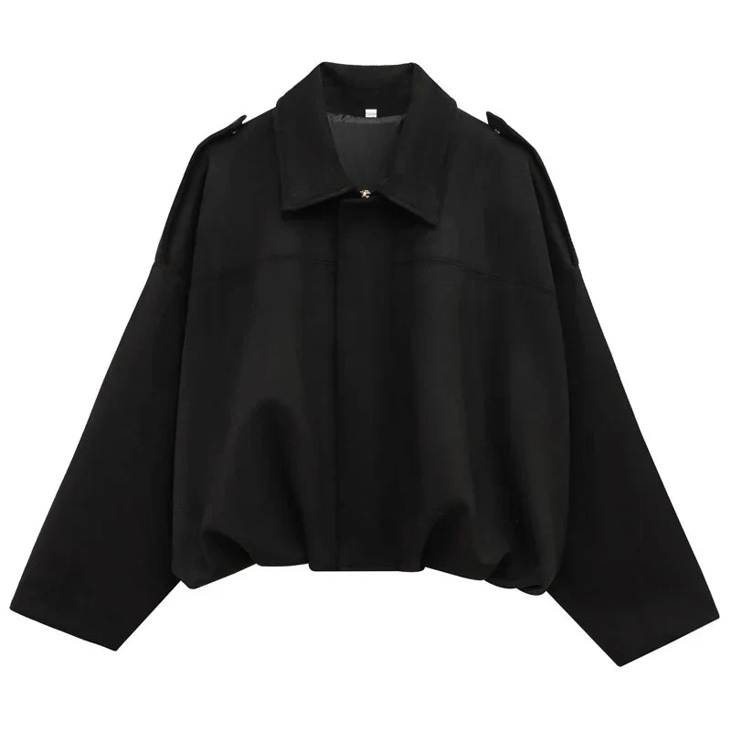 Women's Cropped Bomber Jacket Lapel Collar Zip Front