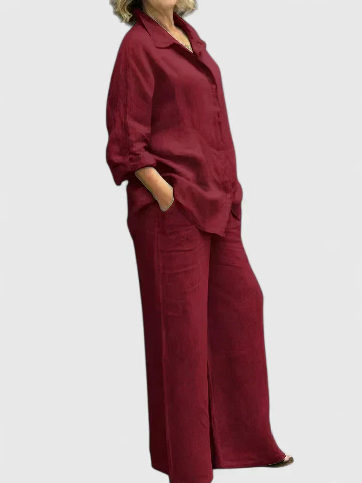 Women's Two-Piece Button-Down Shirt Set Wide Leg Pants