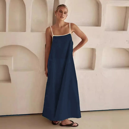 Casual Black and White Cotton Maxi Dress