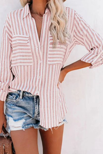 Chic Women's Lightweight Striped Shirt Blouse - VibreMode
