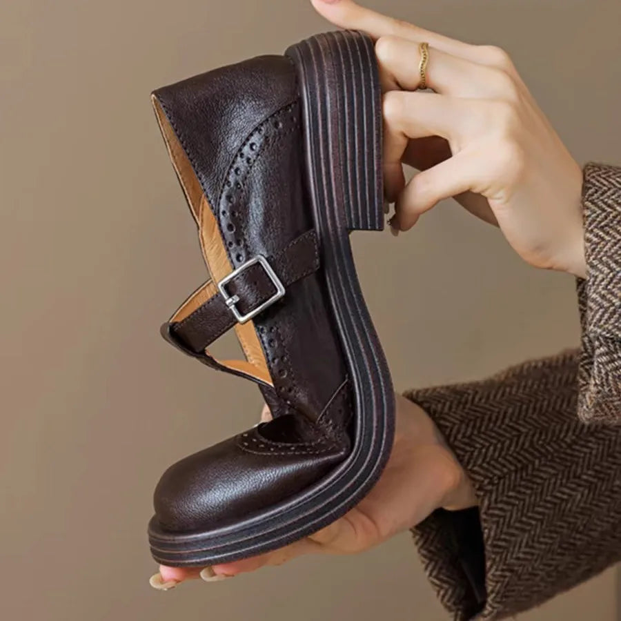 Elegant Ladies Leather Ankle Strap Shoes