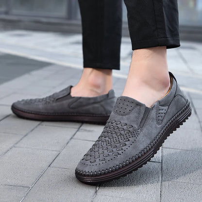 Men's Perforated Loafers Textured Leather Upper