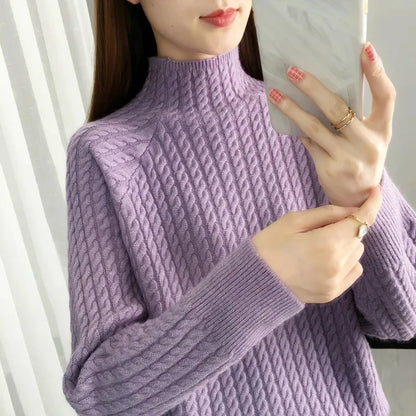 Women's Braided Cotton Turtleneck Sweater