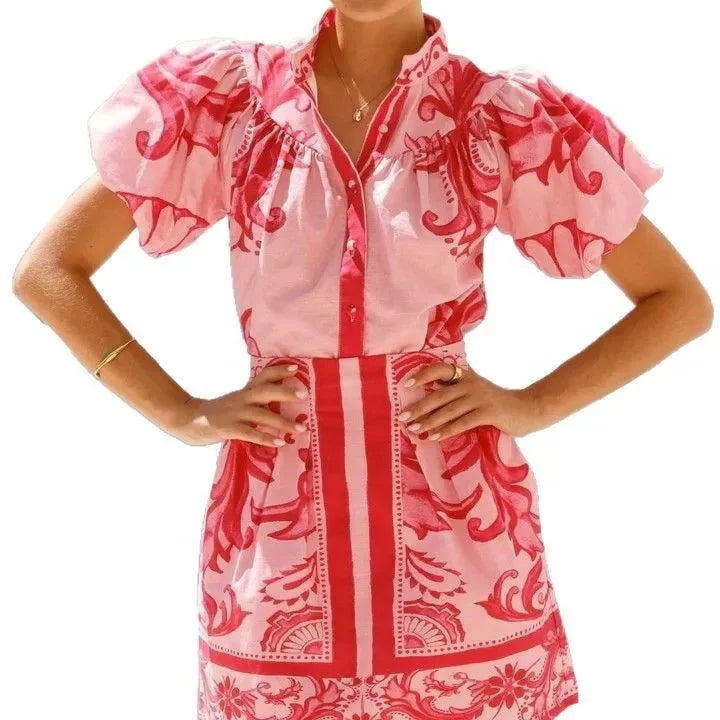 Women's Cute Floral Mini Dress with Puff Sleeves
