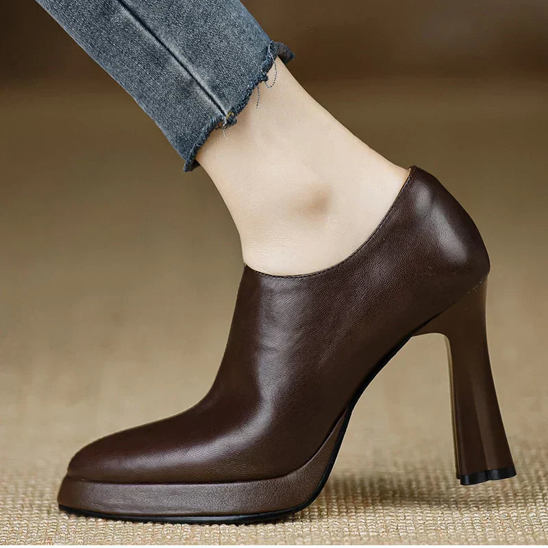 Elegant Women's High Block Heel Zip Pumps