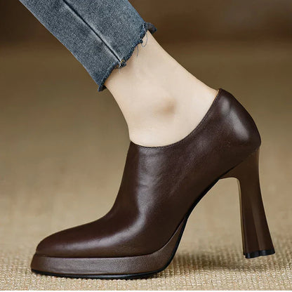 Elegant Women's High Block Heel Zip Pumps