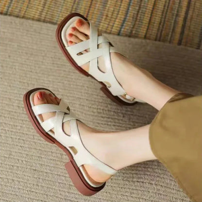 Luxury Brown Leather Flat Sandals