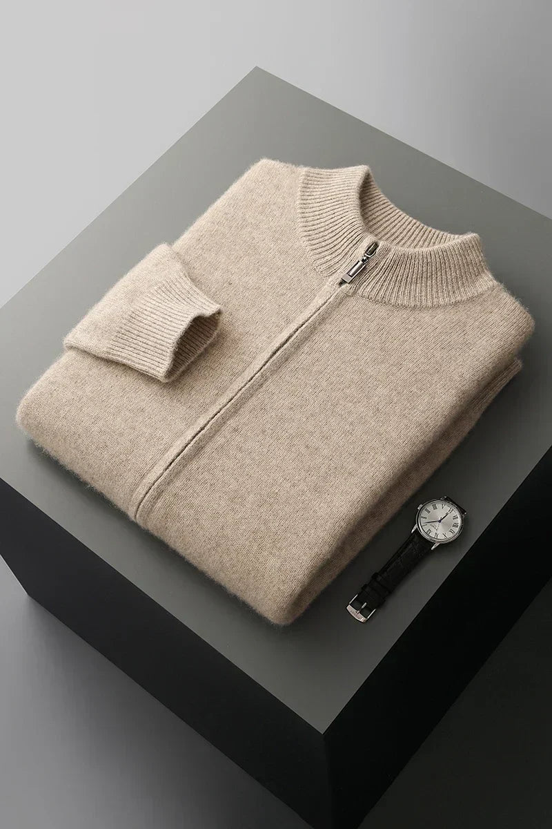 Men's Zip Front Cardigan Ribbed Collar