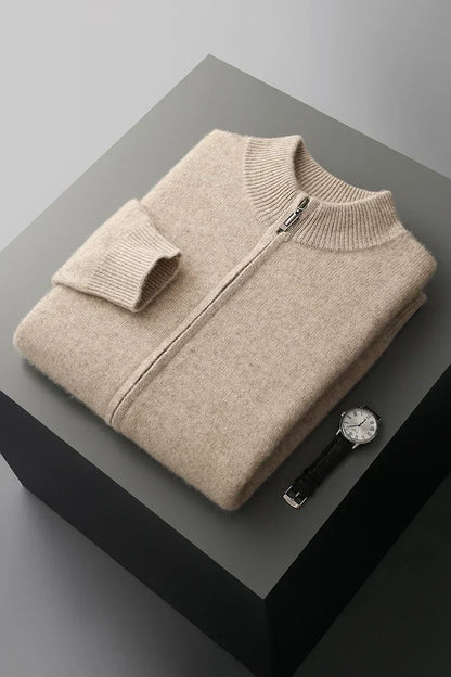 Men's Zip Front Cardigan Ribbed Collar