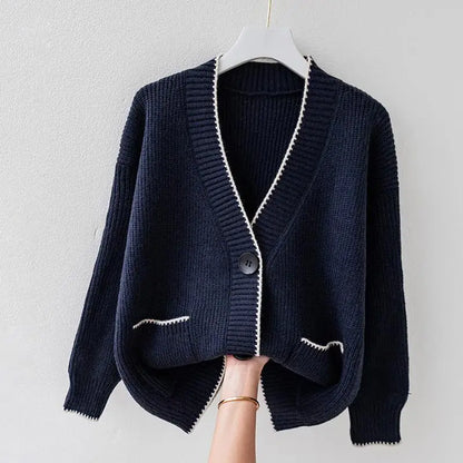 Women's V-Neck Cardigan Sweater With Patch Pockets