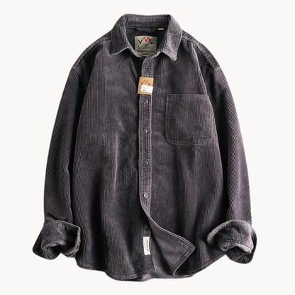 Relaxed Fit Mens Brown Button Down Corduroy Shirt