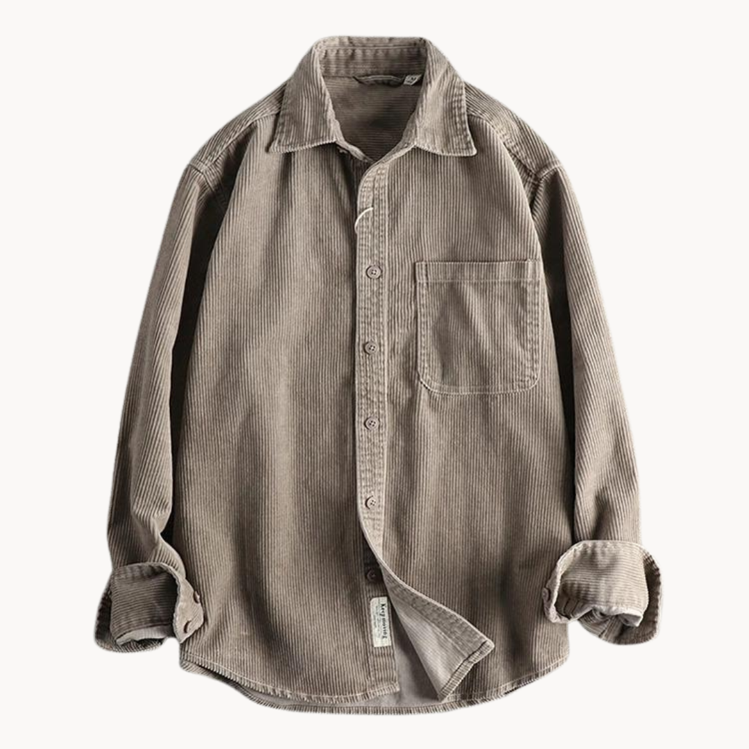 Relaxed Fit Mens Brown Button Down Corduroy Shirt