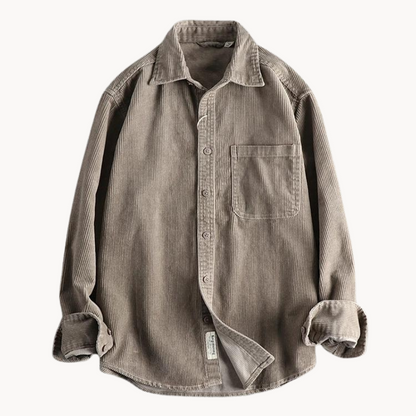 Relaxed Fit Mens Brown Button Down Corduroy Shirt