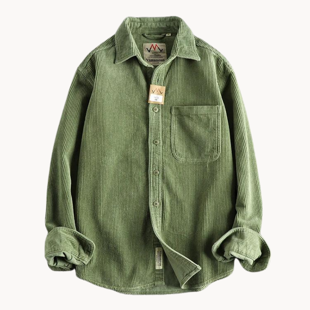 Relaxed Fit Mens Brown Button Down Corduroy Shirt