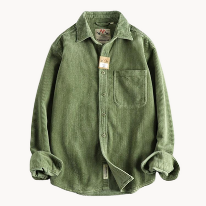Relaxed Fit Mens Brown Button Down Corduroy Shirt