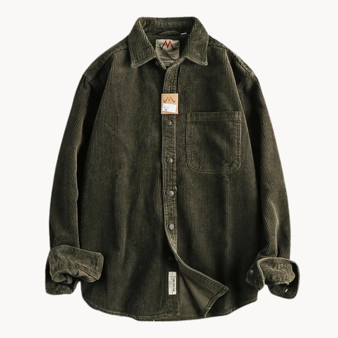 Relaxed Fit Mens Brown Button Down Corduroy Shirt