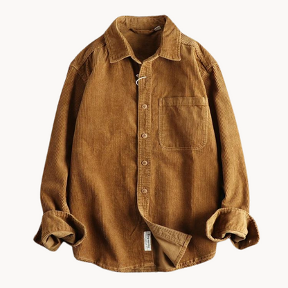 Relaxed Fit Mens Brown Button Down Corduroy Shirt