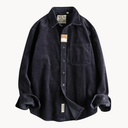 Relaxed Fit Mens Brown Button Down Corduroy Shirt