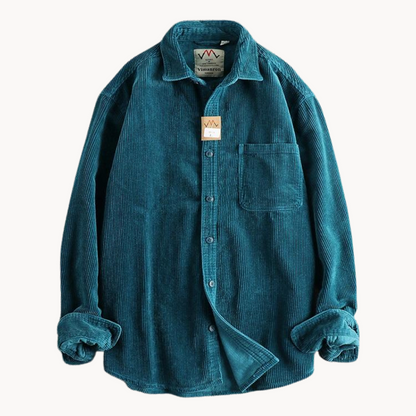 Relaxed Fit Mens Brown Button Down Corduroy Shirt