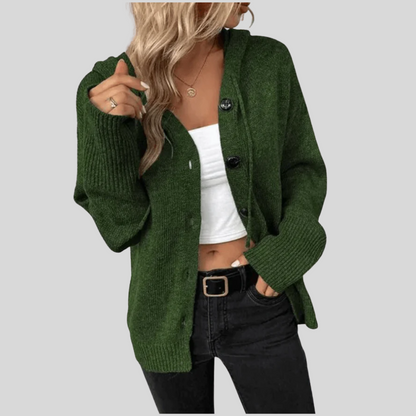 Women's Knit Cardigan Warm Button Down Puffer Detail
