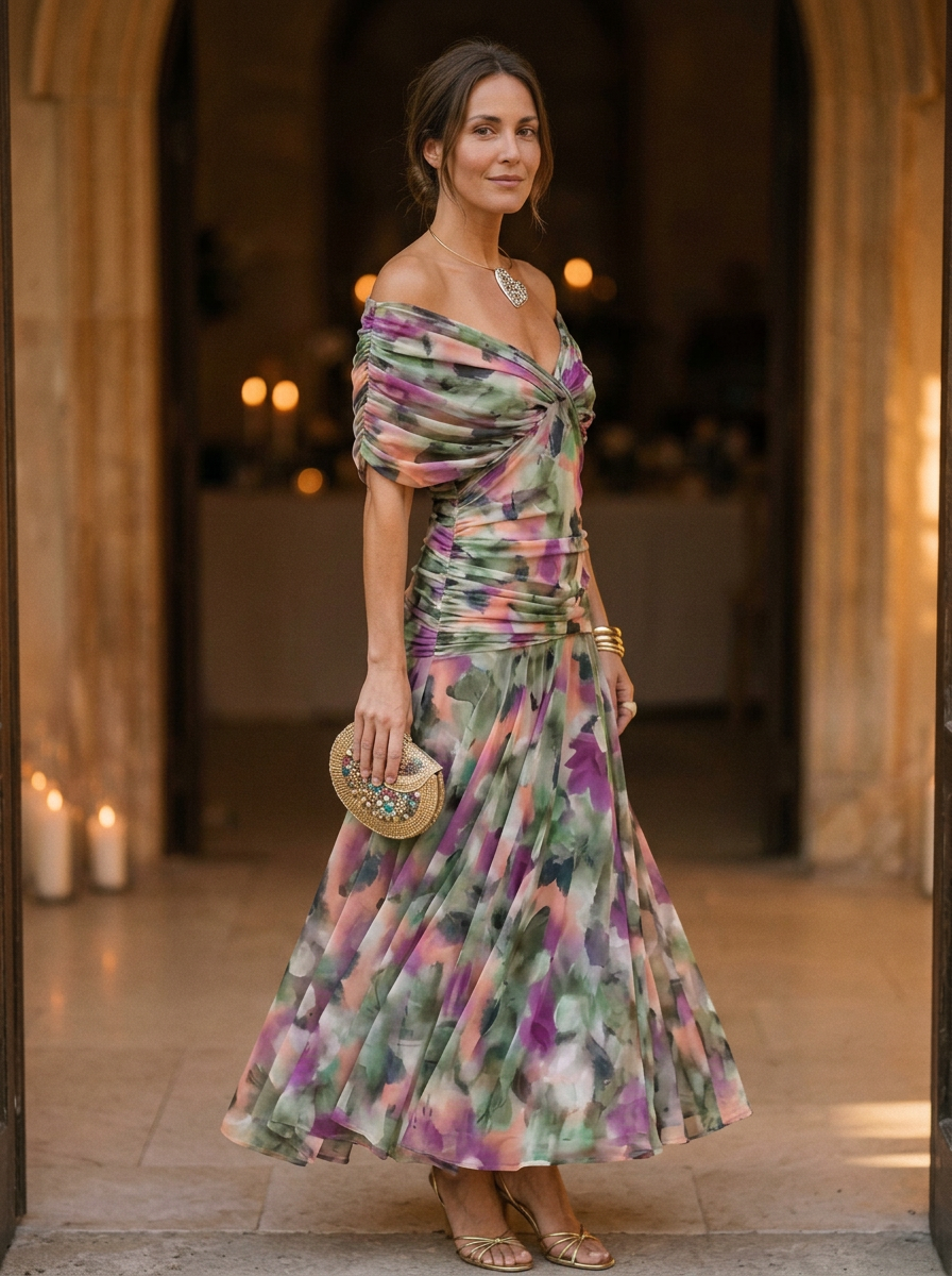 Women's Off-Shoulder Pleated Midi Dress