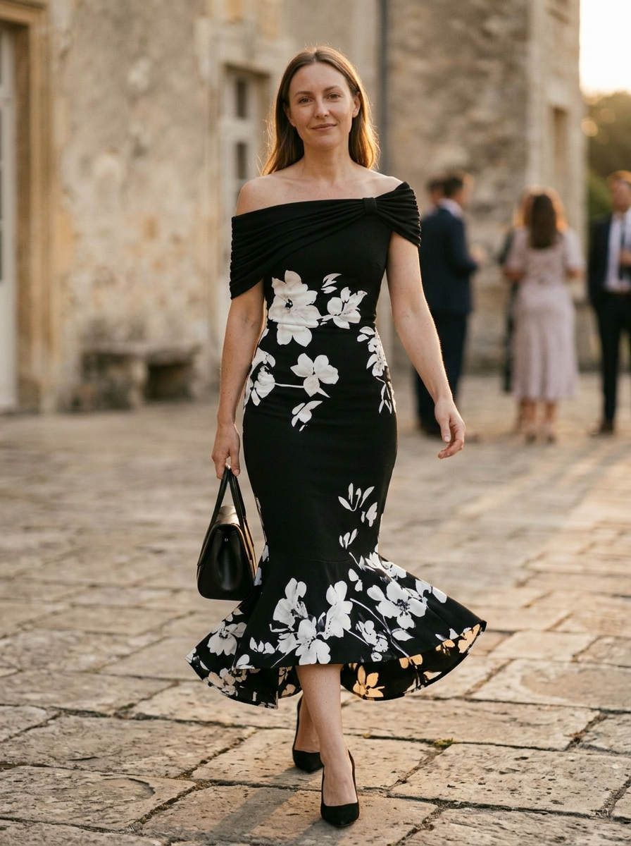 Isabrunel Women's Off Shoulder Midi Dress Floral