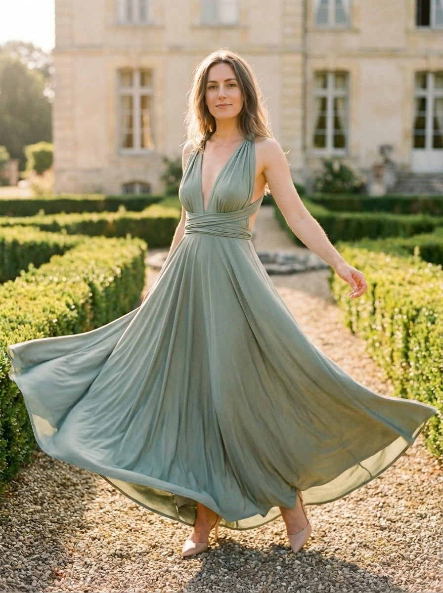 Women's Maxi Dress Knit Wrapped Bodice Flowing