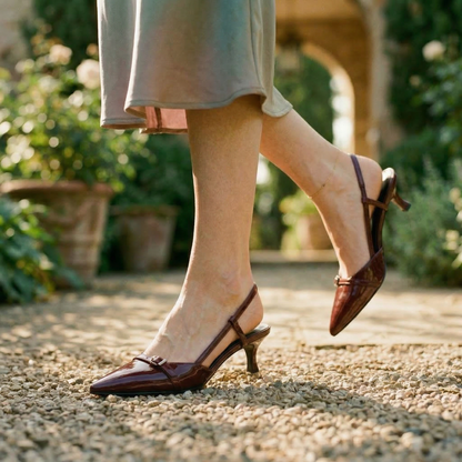 Women's Slingback Pumps Kitten Heel Buckle Detail