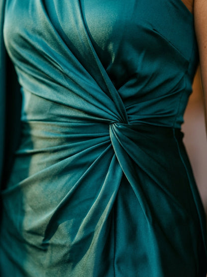 Women's One-Shoulder Maxi Dress Ruched Olive Green