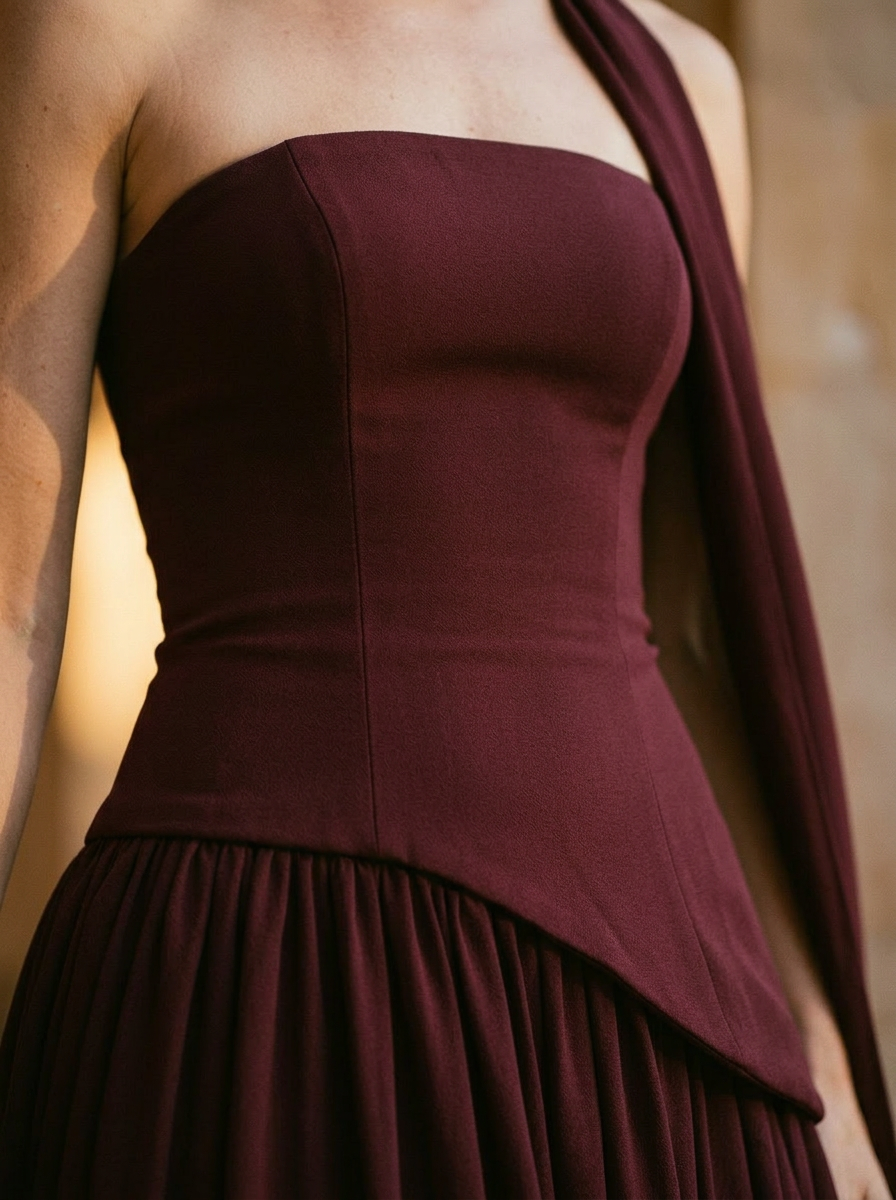 Women's Strapless Maxi Dress Asymmetrical Choker Detail