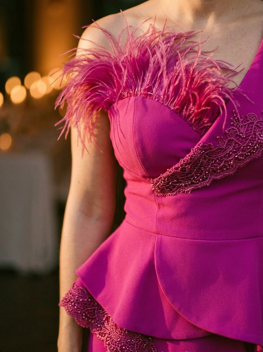 Women's Strapless Jumpsuit Peplum Waist Feather Detail