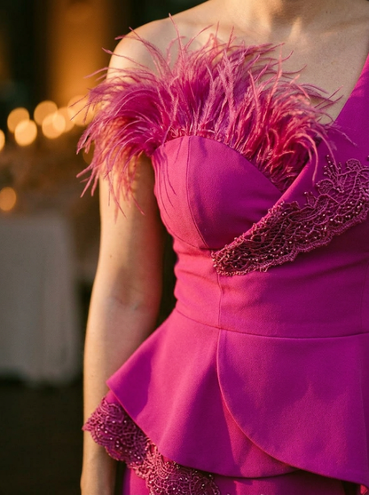 Women's Strapless Jumpsuit Peplum Waist Feather Detail