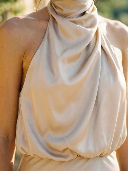 Women's Midi Dress Draped Halter Neck Twisted Bodice