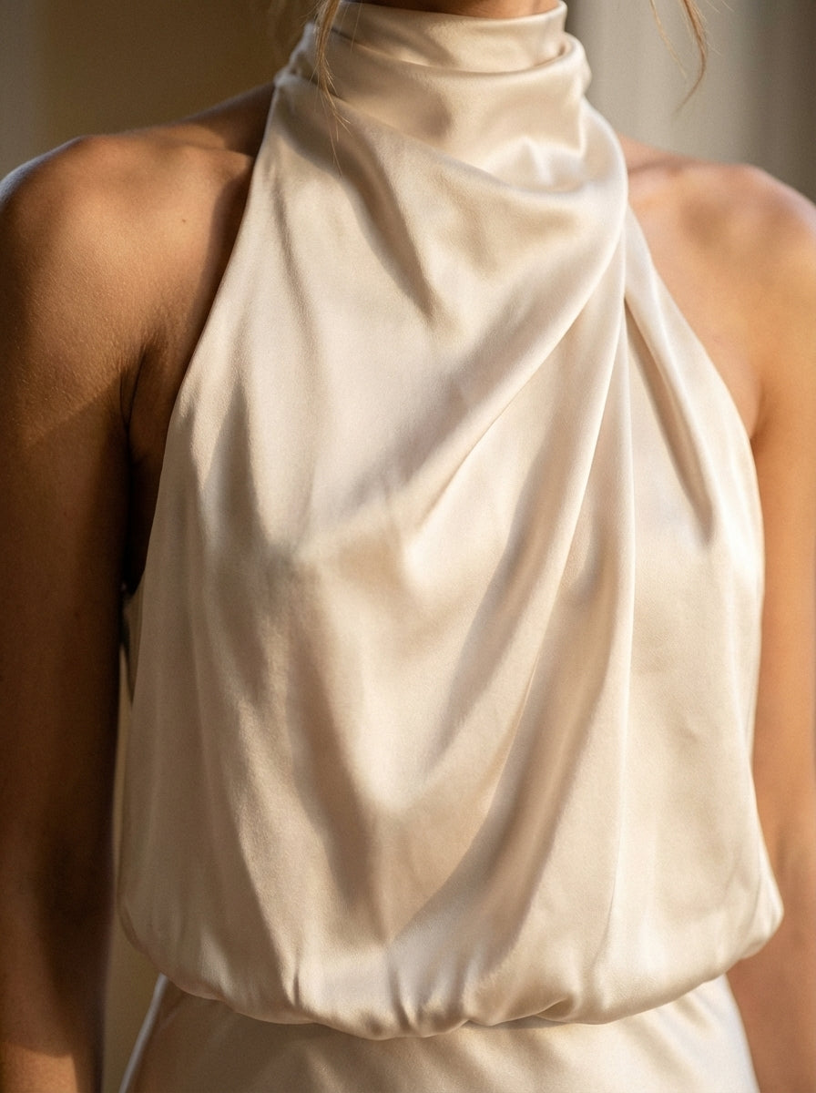Women's Midi Dress Cowl Neck Halter Sleeek Silhouette