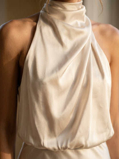 Women's Midi Dress Cowl Neck Halter Sleeek Silhouette
