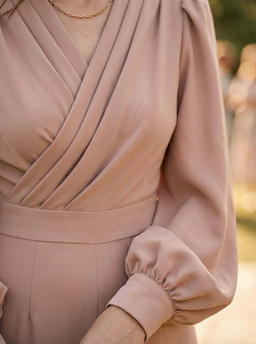 Women's V-Neck Jumpsuit Wide Leg Voluminous Sleeves