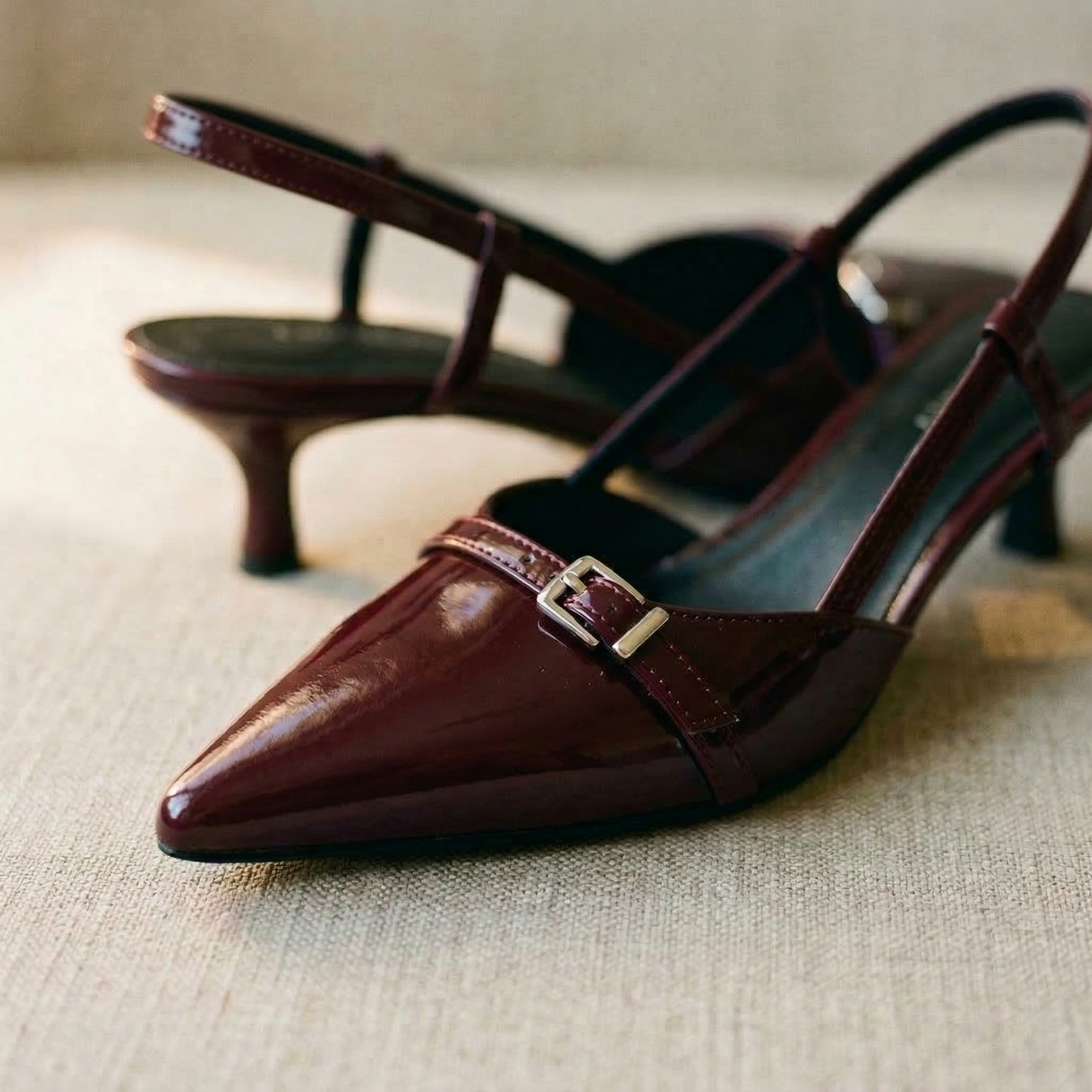 Women's Slingback Pumps Kitten Heel Buckle Detail