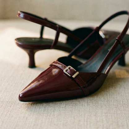 Women's Slingback Pumps Kitten Heel Buckle Detail