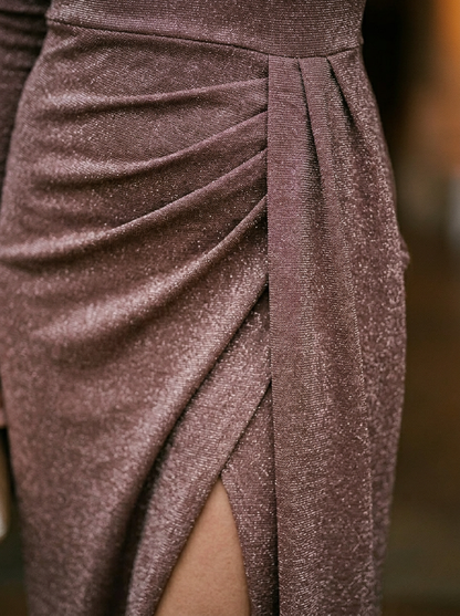 Women's Off-Shoulder Maxi Dress Glitter Knit