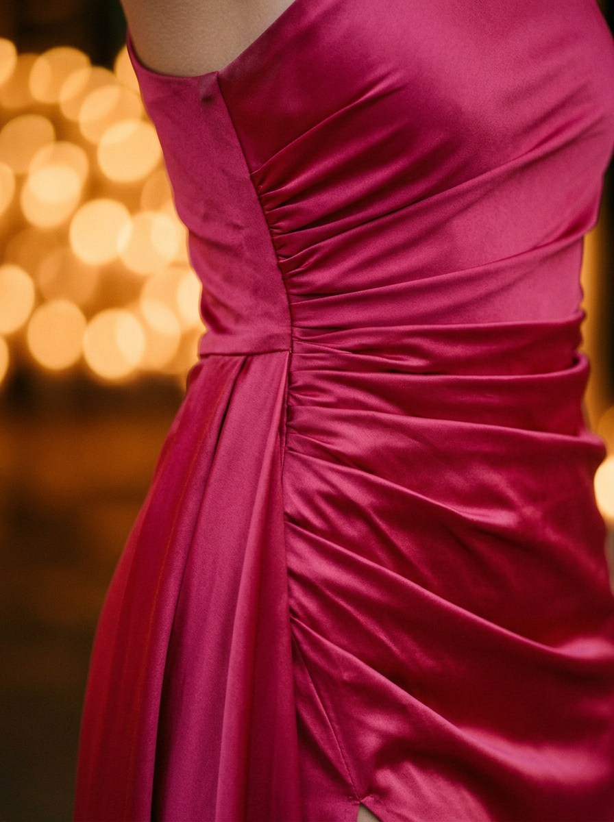 Women's One-Shoulder Maxi Dress Ruched Bodice High Slit