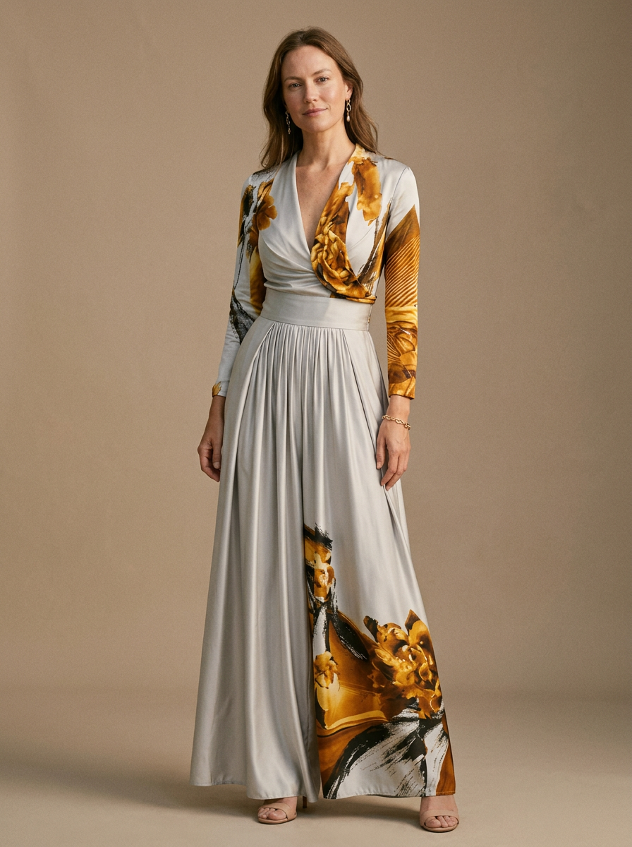 Women's Flowy Wide Leg Jumpsuit V Neck