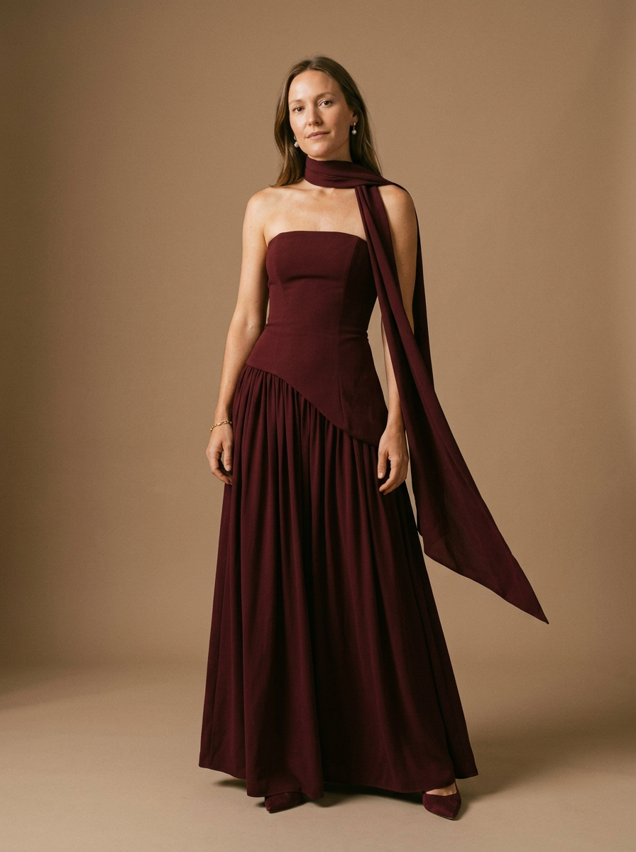 Women's Strapless Maxi Dress Asymmetrical Choker Detail