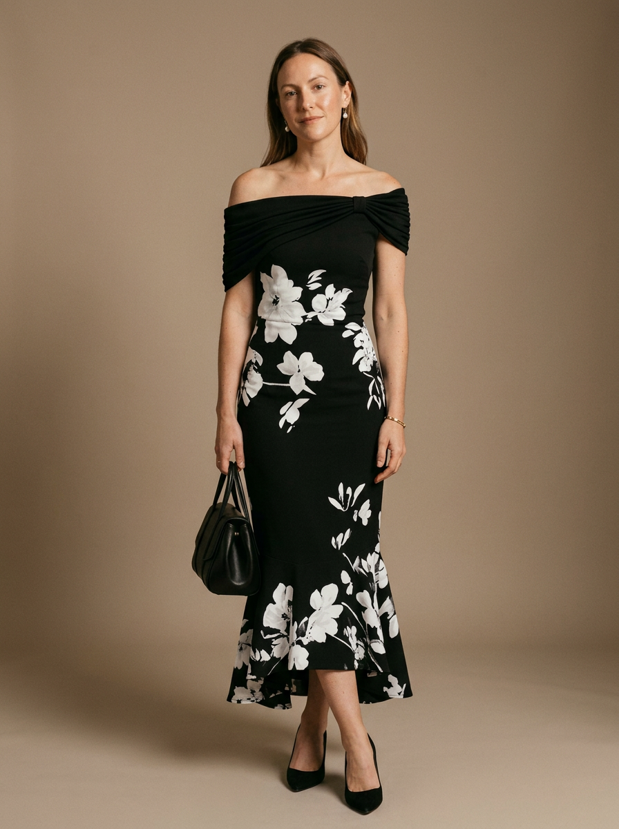 Isabrunel Women's Off Shoulder Midi Dress Floral